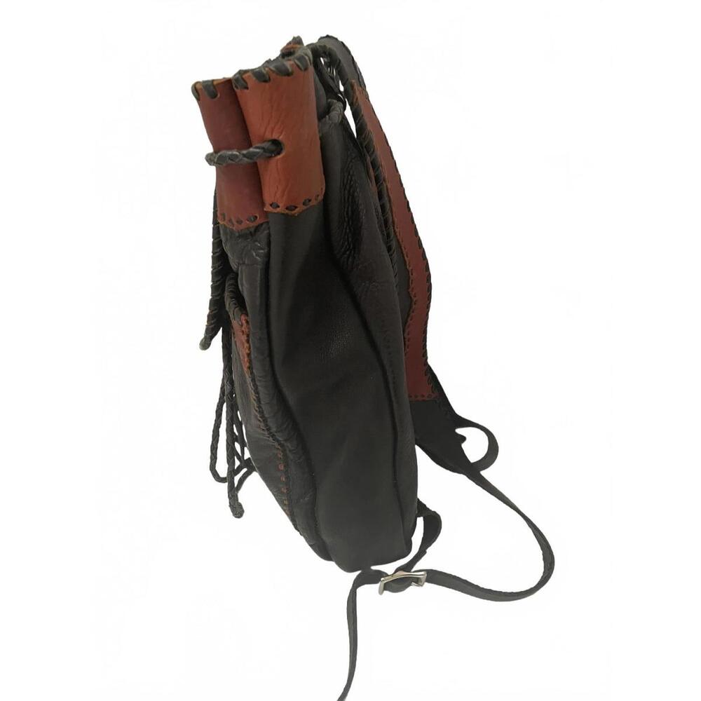 Handcrafted Leather Drawstring Backpack With Uniq… - image 7